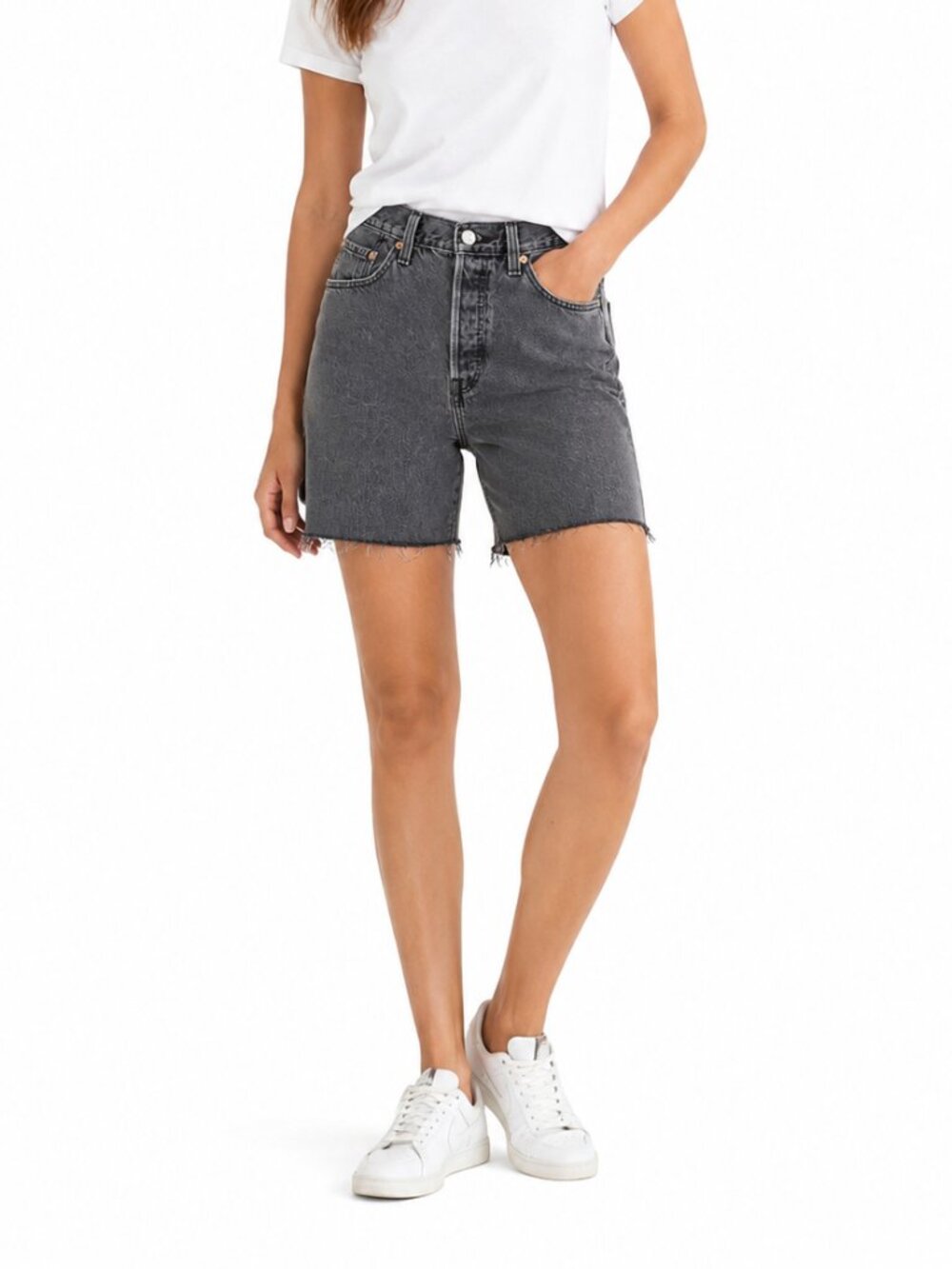 LEVI'S 501 Jean 6" Shorts Grey Black Sz 29 Raw Hem Cut-Off Button Fly Festival